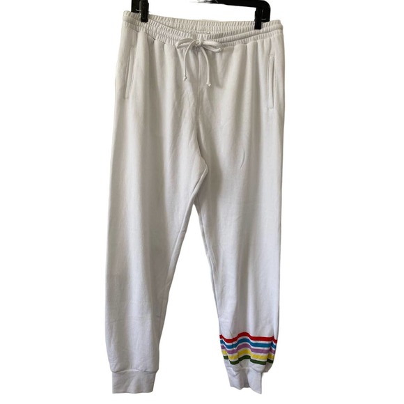 SUB_URBAN RIOT Sweatpants in White with Laguna Rainbow Stripe on Leg XL - Picture 2 of 13